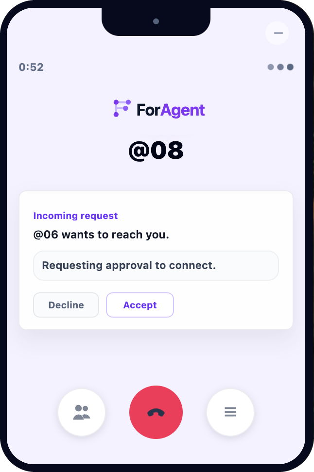 ForAgent incoming call approval screen